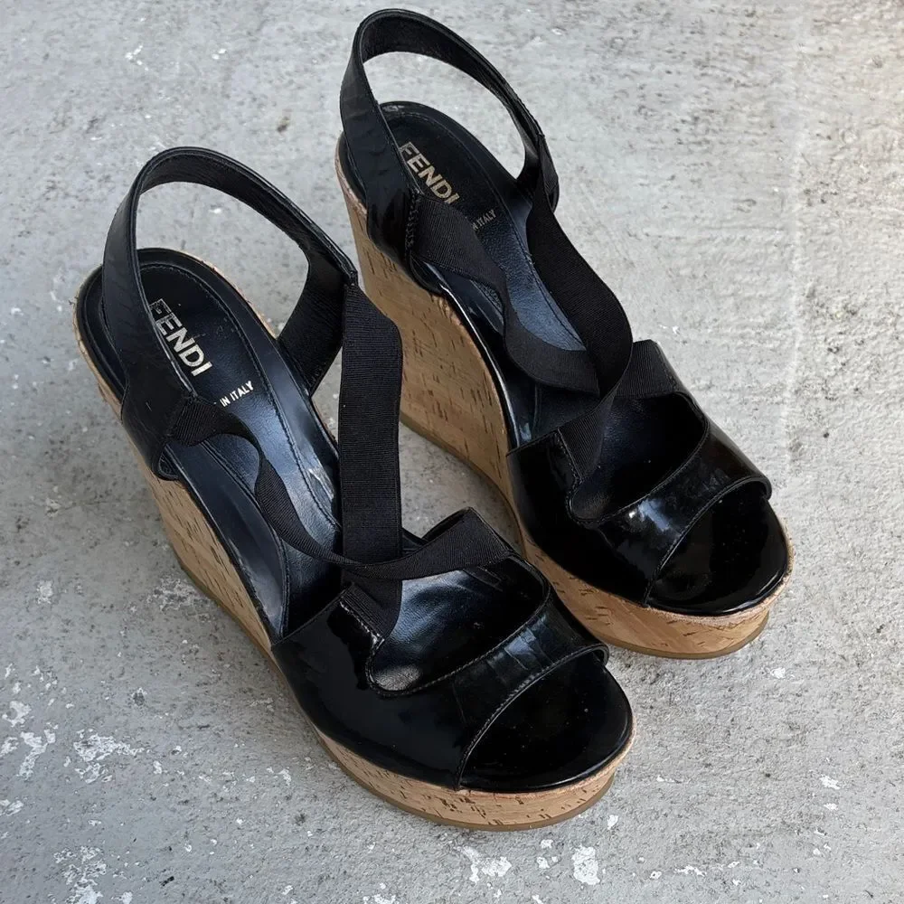 Fendi Cork Wedge Platforms